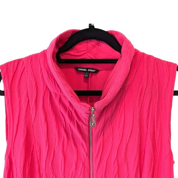 Samuel Dong Jacquard Knit Bubble Hem Zip Dress Sz L Pockets Bright Pink Resort - Picture 4 of 16